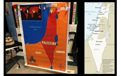 A map of the Middle East with Palestine in place of Israel was displayed at Multicultural Night at Autrey Mill Middle School.