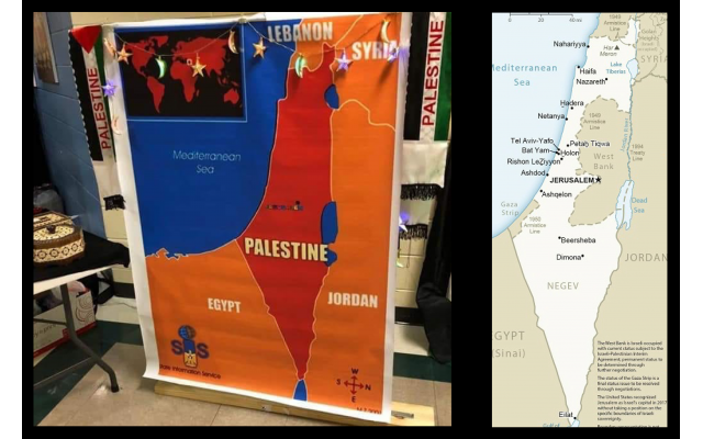 A map of the Middle East with Palestine in place of Israel was displayed at Multicultural Night at Autrey Mill Middle School.