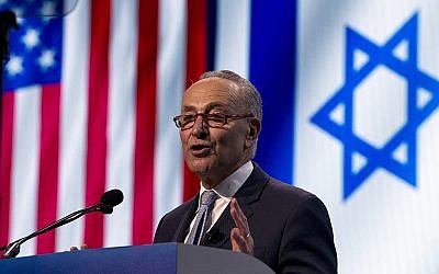Photo via Times of Israel // Senate Minority Leader Chuck Schumer, D-N.Y. speaks at the 2019 AIPAC Conference in Washington, D.C.