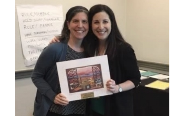Photo courtesy of the MJCCA // Rabbi Rachel Bovitz presents award to Talya Gorsetman, recognized at an international conference for her commitment to adult Jewish education.