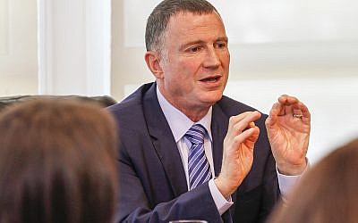 Yuli Edelstein, speaker of the Knesset and second in command under Prime Minister Benjamin Netanyahu, with journalists in his office days before the election.