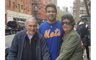 Photo by Ellen Cohen // Flora Rosefsky, right, with husband and grandson, Jake, taking a walking tour of the Lower East Side neighborhood, where Jake lives in a renovated tenement, close to where Rosefsky’s paternal grandparents and their nine children once lived.