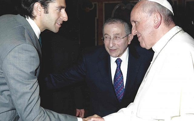 Avery Kastin met Pope Francis shortly after his inauguration as part of a Jewish delegation visit. They are pictured here with Rabbi Marvin Hier.