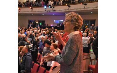 The event audience of 1,100 people filled all three levels of the Byers Theatre at City Springs.