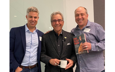 Michael Coles, center, shared his bumpy road to success with JNA networkers David Liniado and Jason Smith. Liniado came as a guest of JNA member Smith.