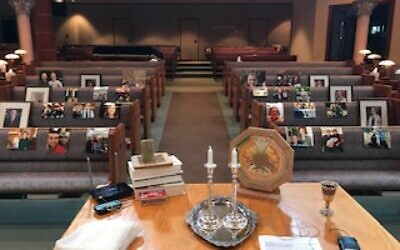 The sanctuary at Temple Beth Tikvah may be empty, but this is what Rabbi Alexandria Shuval-Weiner and Cantor Nancy Kassell see from the bimah as they conduct Shabbat services.