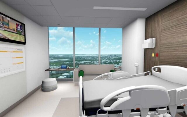 Renderings from the inside of the new Marcus Tower, including a patient room, lobby, surgical pavilion, donor wall and visitors sunroom.