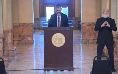 Rabbi Ilan Feldman of Congregation Beth Jacob spoke April 27 at a Day of Prayer Service hosted by Gov. Brian Kemp in the rotunda of the state capitol.