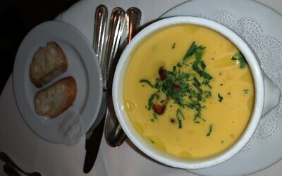 The butternut squash soup was velvety and plentiful.