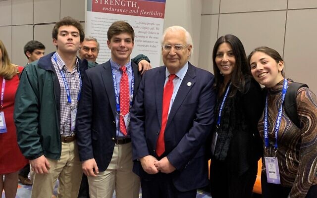 Will Stanwick, Austin Margol, and Amit Rau from The Weber School’s AIPAC delegation with Ambassador David Friedman at the 2020 AIPAC Policy Conference.