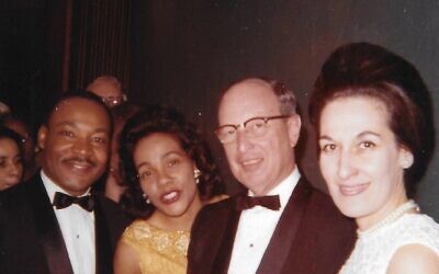 Photo courtesy of Bill Rothschild and the William Breman Jewish Heritage Museum//
Martin Luther King Jr. and Coretta Scott King with Rabbi Jacob Rothschild and Janice Rothschild at the January 1965 dinner in Atlanta honoring King’s receiving the 1964 Nobel Peace Prize.