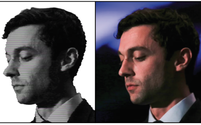 Left: Jon Ossoff's image portrayed in Perdue campaign Facebook ad. Right: Jon Ossoff photo published in 2017 by Reuters.