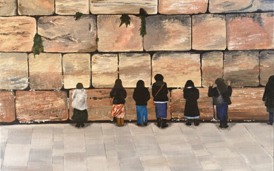 “7 Women – Evening Prayer” (16-by-20 inches) by Adrienne Zinn depicts the bond of humanity and history of the Western Wall as its colors change with the light of day.