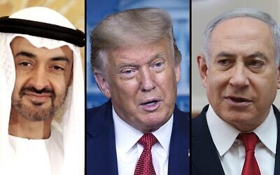 EPA, AP, Alex Kolomoisky/Ynetnews // UAE Crown Prince Mohammed bin Zayed al Nahyan, U.S. President Donald Trump and Israeli Prime Minister Benjamin Netanayahu.