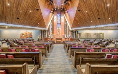 The remake of the Etz Chaim sanctuary includes stained glass windows depicting Shabbat and the Jewish holidays.