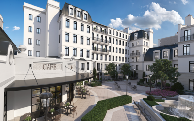Courtyards wind through architecturally crafted Parisian-like streets.