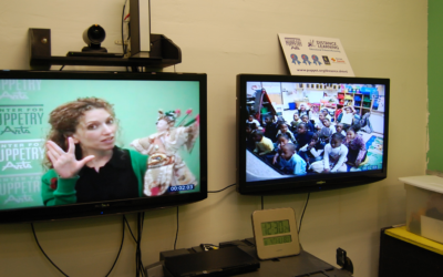 Sara Burmanko presents a program in the Digital Learning Studio at the Center for Puppetry Arts.