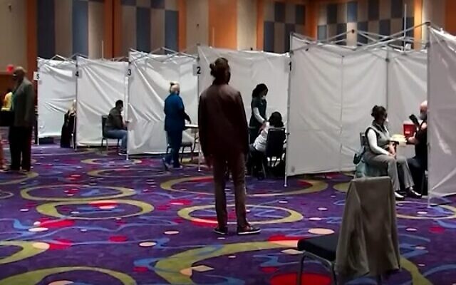 The inside of the Georgia International Convention Center is being used as a vaccination facility.