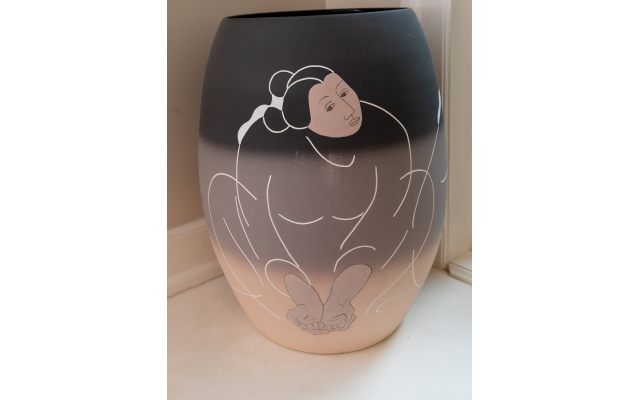 R.C. Gorman hand cast ceramic vase entitled, “Trilogy of a Navajo Woman.”