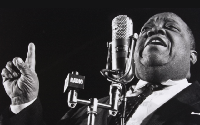 Photographer Herb Snitzer captured singer Jimmy Rushing in 1959 with the Duke Ellington orchestra.