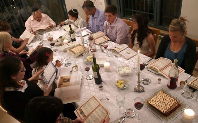 A family during a Passover seder. (Nati Shohat/Flash 90)