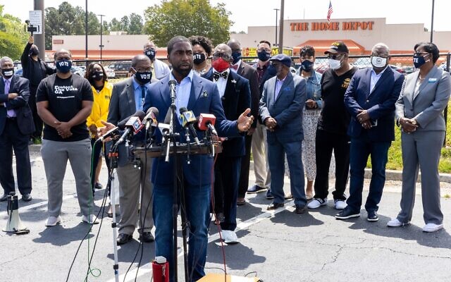 African American faith leaders, stood outside The Home Depot in Decatur to announce a boycott.  //Nathan Posner for the AJT