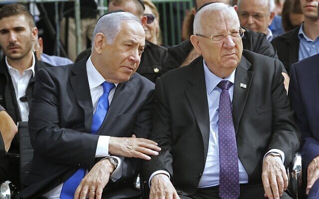 Israeli President Reuven Rivlin, right, said he had “moral and ethical” reservations for handing the mandate to Prime Minister Benjamin Netanyahu.