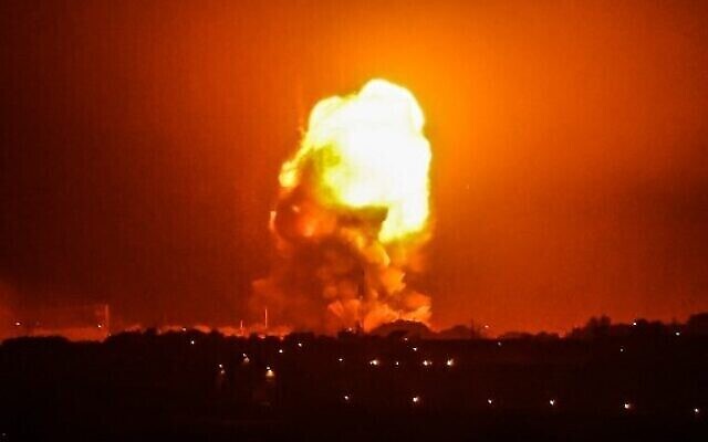 Fire billows from Israeli air strikes in Rafah, in the southern Gaza Strip, on May 11, 2021.(Photo by SAID KHATIB / AFP)