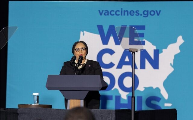 Nathan Posner for the AJT// Congresswoman Nikema Williams speaks at a "We Can Do This" vaccine tour event with Vice President Kamala Harris in Atlanta June 18.