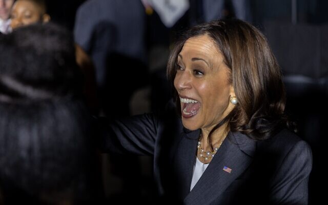 Nathan Posner for the AJT// Vice President Kamala Harris greets supporters after speaking at a "We Can Do This" vaccine tour event in Atlanta on June 18.