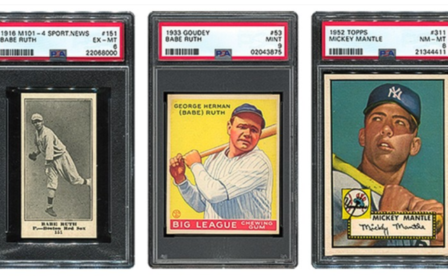 Baseball cards in their protective Lucite holders are part of a $20 million sports auction.