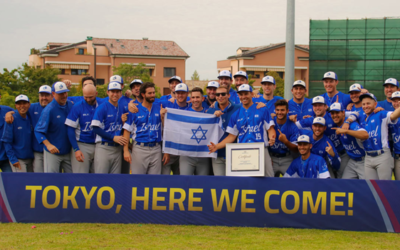 Courtesy of Jewish National Fund // Israeli Olympic baseball team celebrates qualifying for the Tokyo games.