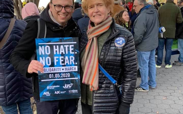 Rabbi Adam Starr and Deborah Lipstadt at a January 2020 march against anti-Semitism in New York.