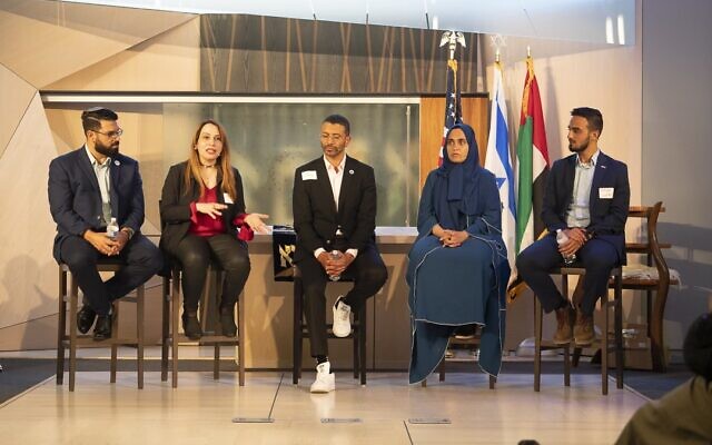 The Sharaka Delegation; Dan Feferman, Dr. Najat Al Saeed, Omar Al Busaidy, Sumaiiah Almheiri and Yahya Mahamid. Photo credit to Erik Schreb.