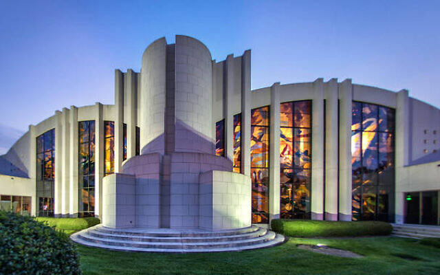 Temple Israel’s breathtaking sanctuary exterior, with stained glass windows. (Photo Courtesy of Temple Israel).