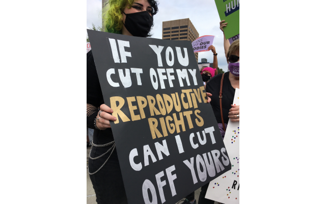 An abortion rally sign on Oct. 2.