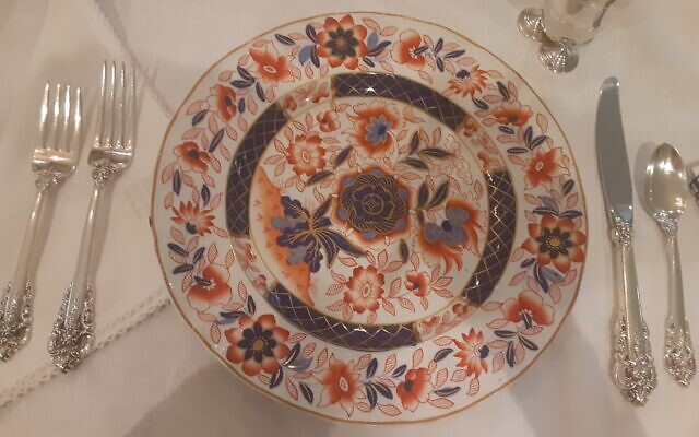 Glazer inherited 103 pieces of these hand-painted English ironstone dishes from her mother.