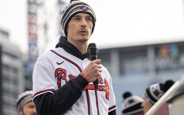 Max Fried shares his victory speech at Truist Park on  Nov. 5. //Nathan Posner for the AJT