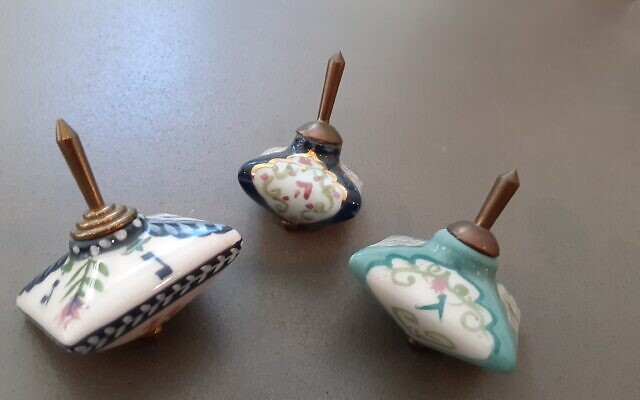 Three ceramic dreidels by Danny Azoulay.
