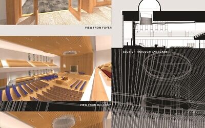 The new sanctuary will replace some of the existing pews with individual chairs. The renovated sanctuary will retain the iconic gold back wall and torah ark.
