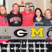 The Grant household has avid fans of all four semifinal teams: Cincinnati, Alabama, Georgia, and Michigan.