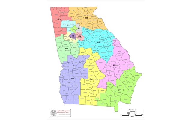 Georgia's current 14 congressional districts ahead of 2021's redistricting effort. State Republicans may alter current districts to strengthen their power over the next decade. // Photo credit: Georgia General Assembly