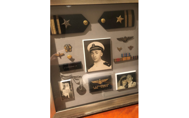 Jack Freedman’s war medals are framed in a shadowbox for preservation.