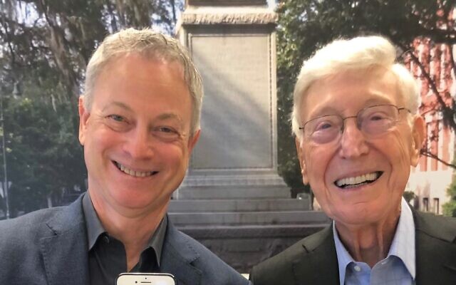 Actor Gary Sinise poses with Bernie Marcus.