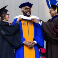 Atlanta media mogul Tyler Perry, who spoke at Emory’s commencement, was awarded an honorary doctorate.