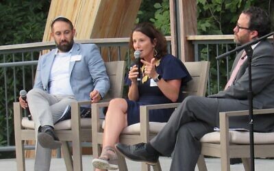 From left to right: Dov Wilker, regional director of AJC Atlanta; Allison Padilla-Goodman, vice president of the Anti-Defamation League’s Southern Division; and Rabbi Brad Levenberg of Temple Sinai.