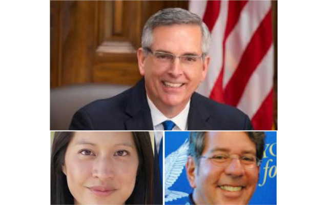 (Clockwise) Secretary of State Brad Raffensperger; Ted Metz; state Rep. Bee Nguyen