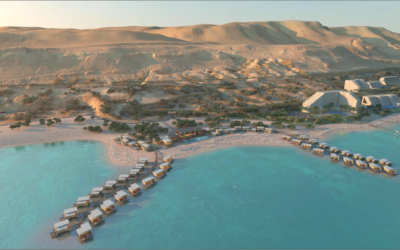 The expanded resort complex being built at the Dead Sea, September 2022 (Courtesy: Moshe Safdie Architects)