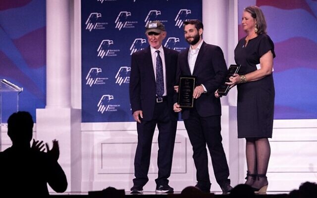 The Defender of Israel award is given out at the Republican Jewish Coalition annual meeting in Las Vegas, Nev.