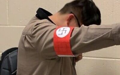One of several students that portrayed neo-Nazi arm band and salute at East Cobb Middle School.